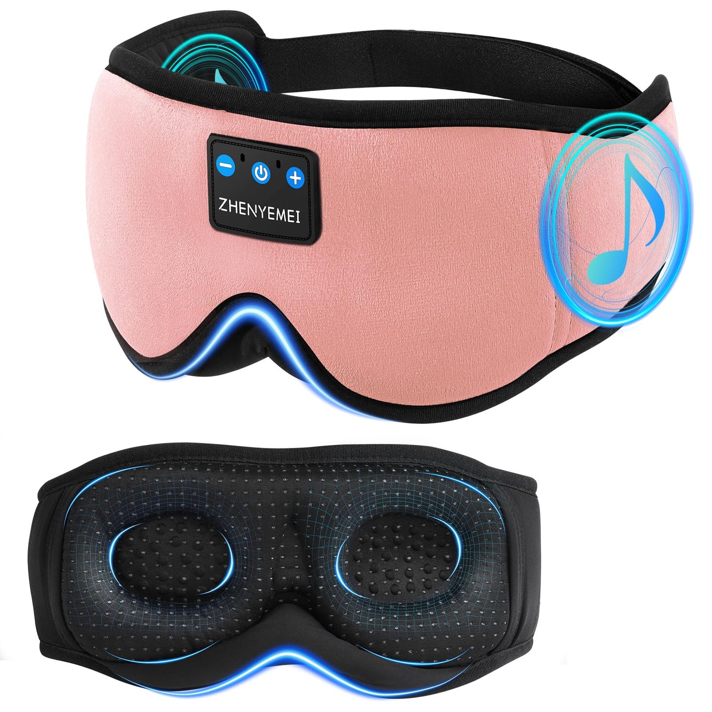 Bamboo Cotton Large Sleep Mask with Bluetooth Wireless Headphones - Blackout Eye Mask for Sleeping 3D Contoured Sleep Eye Cover Headband Ear Plugs Low Noise Hook for Men Women Better Experience (Grey)
