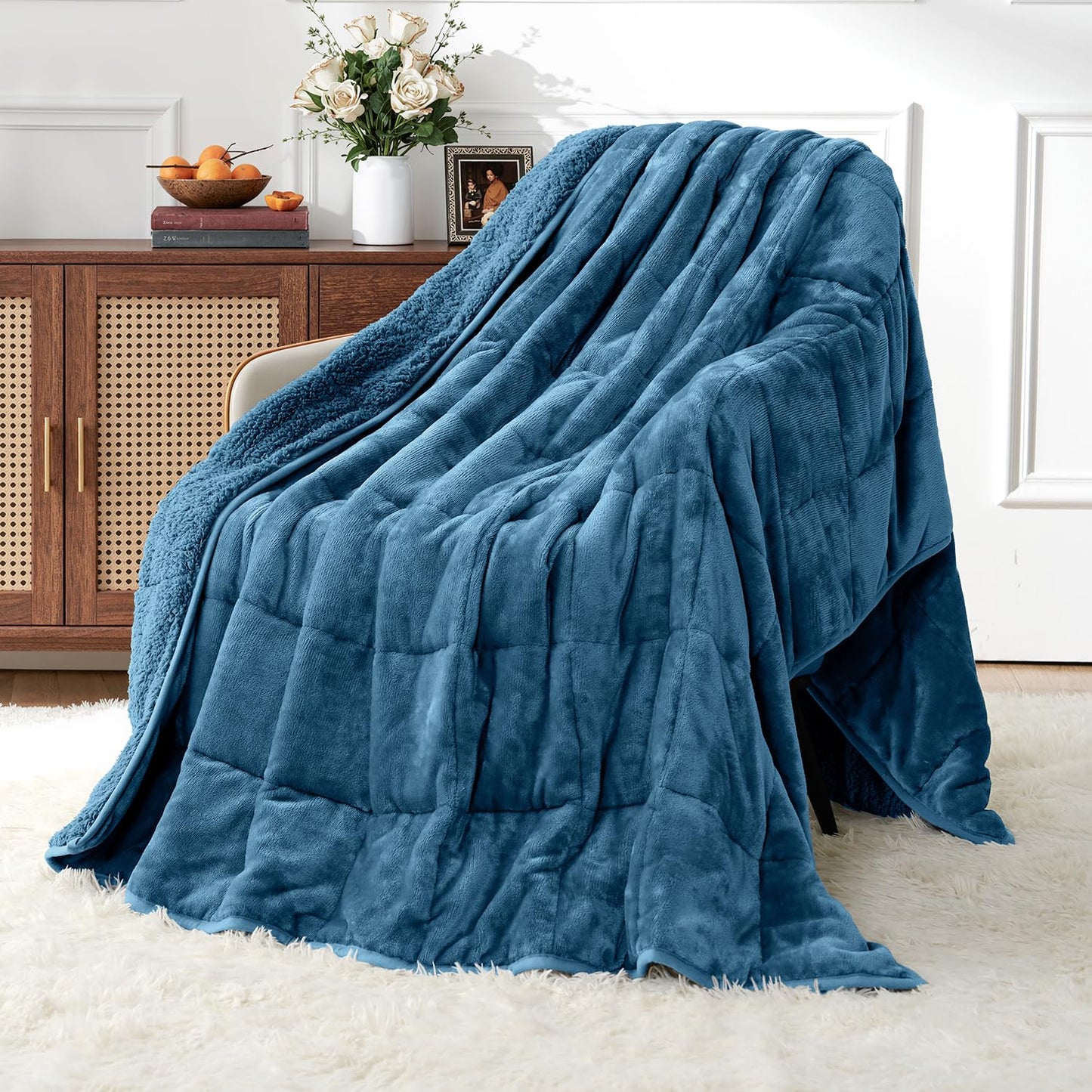 Uttermara Weighted Blankets for Adults Queen Size, 15lbs 60x80 inches Blanket with Soft Warm Plush Sherpa Fleece, Washable Thick Heavy Throw for Sleeping and Calming, Grey
