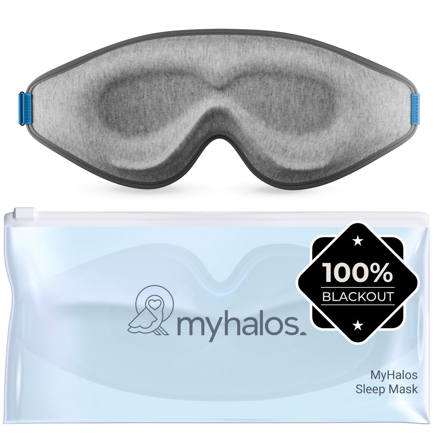 MyHalos® Sleep Mask – 3D Blackout Eye Mask for Women & Men, Side Sleepers, Zero Pressure Memory Foam Eyelash Friendly, Breathable,Award-Winning Sleep Aid for Travel (Black, 1 Count (Pack of 1)
