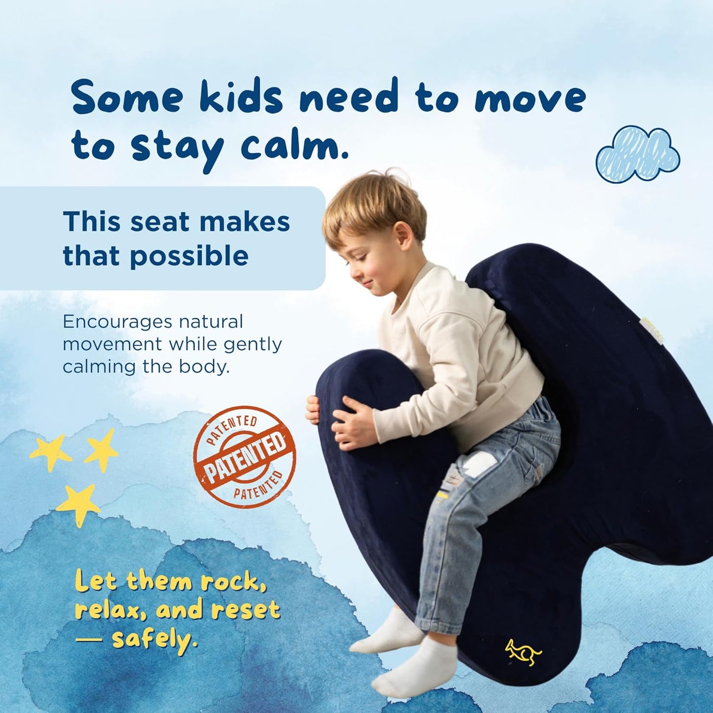 TED KANGAROO Sensory Soft Squeeze Seat – Calming Compression Chair for Kids with Sensory Needs, Washable Cover, Rocking Design