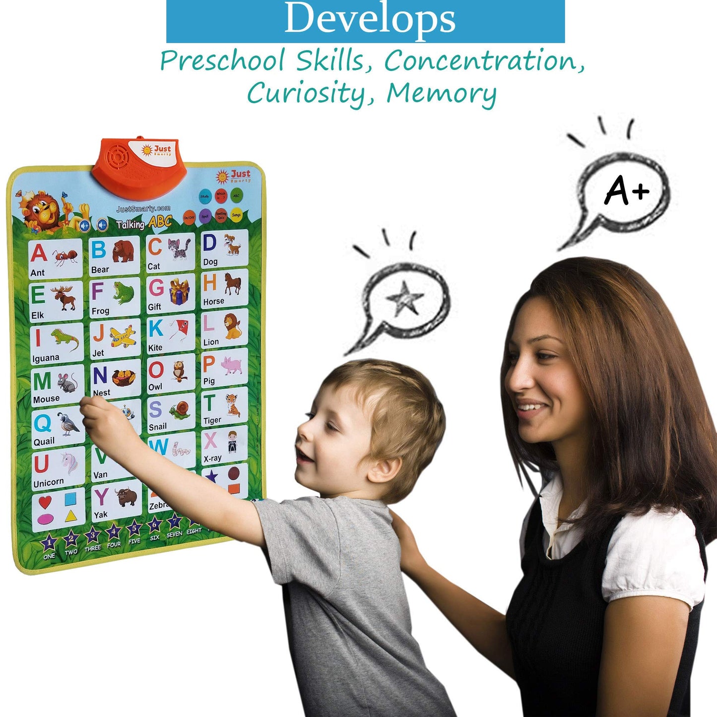 Just Smarty Interactive Alphabet Wall Chart, Blue | ABCs & 123s Learning for Toddlers 1-5, Educational Gift for Ages 1-5, Speech Therapy, Autism Toys