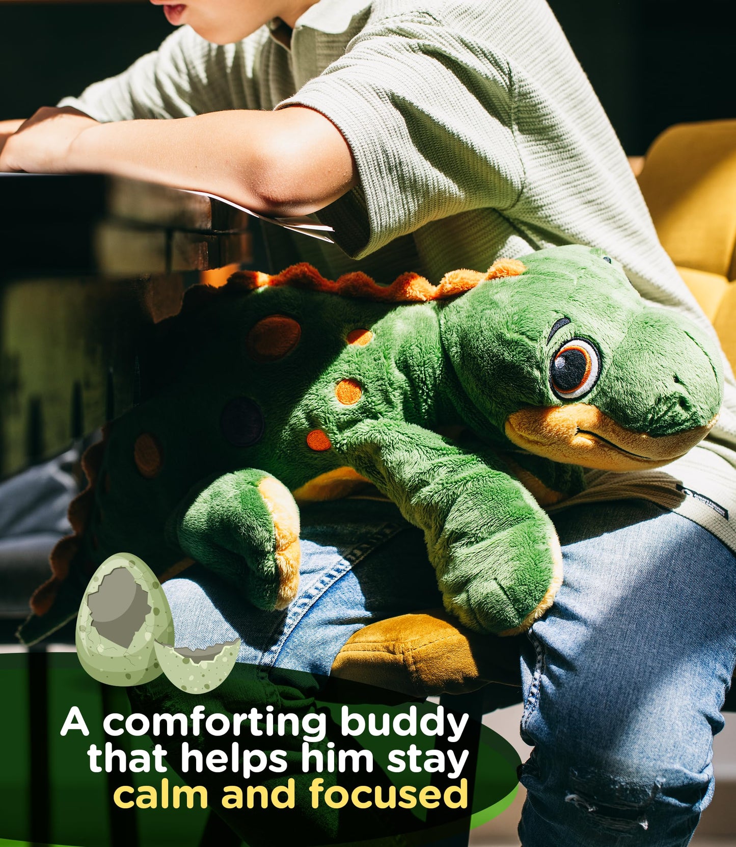 Weighted Dinosaur Stuffed Animal 5lb - Calming Plush with Removable Microwavable & Freezable Heat Pack - Unscented Sensory Toy for Kids & Adults - Soft Dino Companion for Relaxation & Comfort